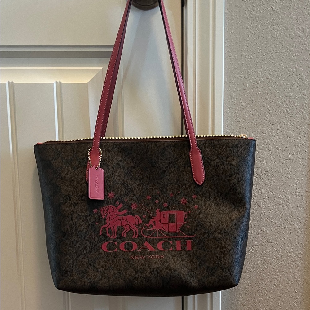 Coach Dark Brown and Pink Graphic Tote